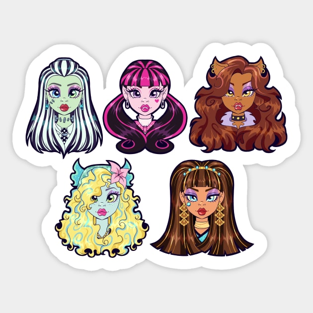 Monster High G1 Ghouls - Frankie, Draculaura, Clawdeen, Lagoona, Cleo Sticker by Bratzoid